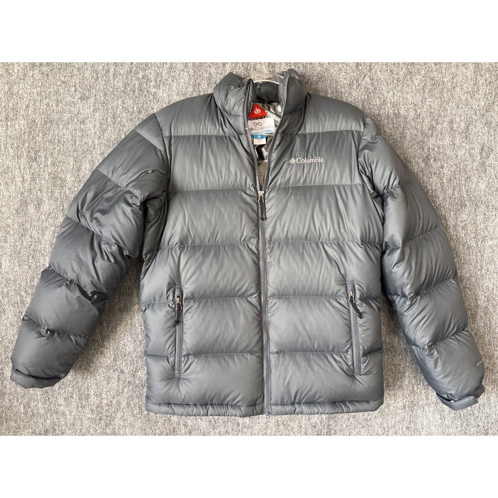 Columbia Omni-Heat 550 TurboDown Puffer Jacket Mens Small Gray Full Zip Outdoor